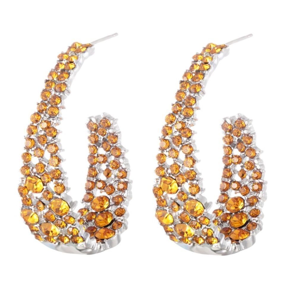 18k White Gold and 925 Sterling Silver with Orange Citrine Crystal Hoop Earrings